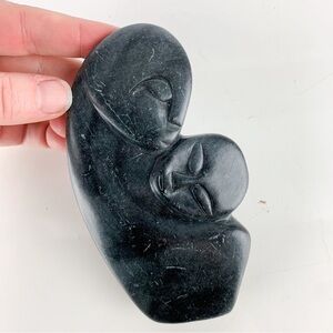 Vintage Couple Serpentine Black Stone Shona Sculpture African Art Abstract